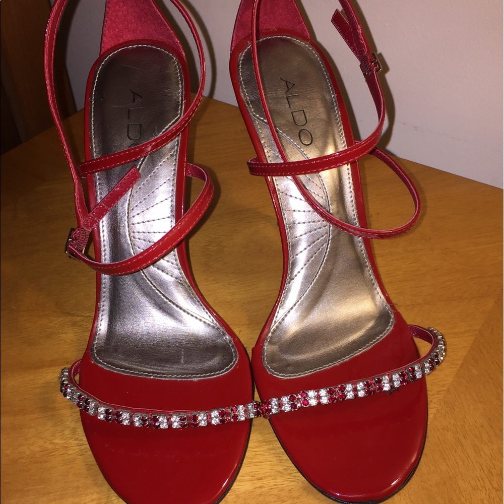 Aldo Red Patent Leather Strappy High Heeled Sandal