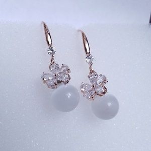 Crystal Flower White Cat Eye Stone drop earring