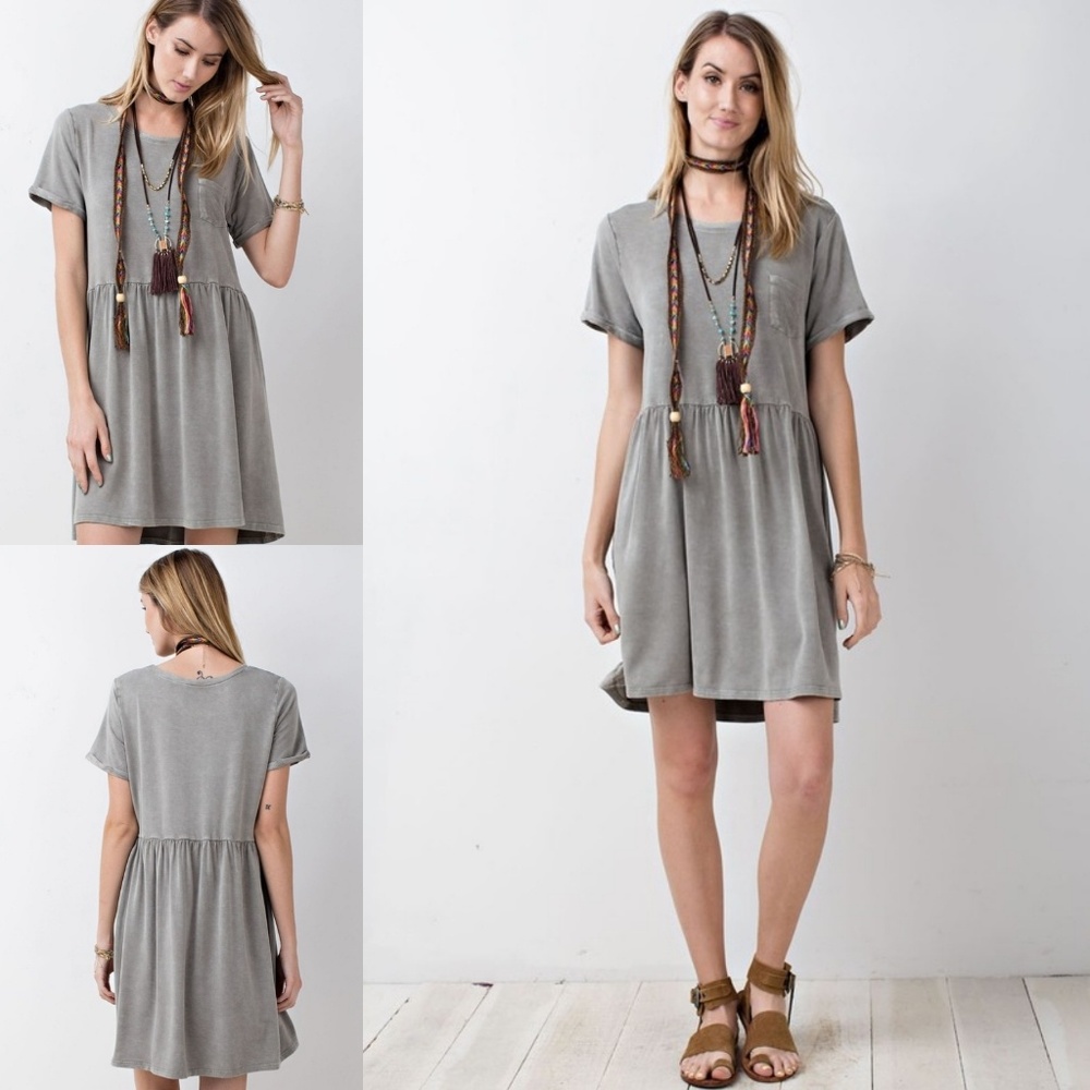 Oil Washed Terry Knit Babydoll Dress