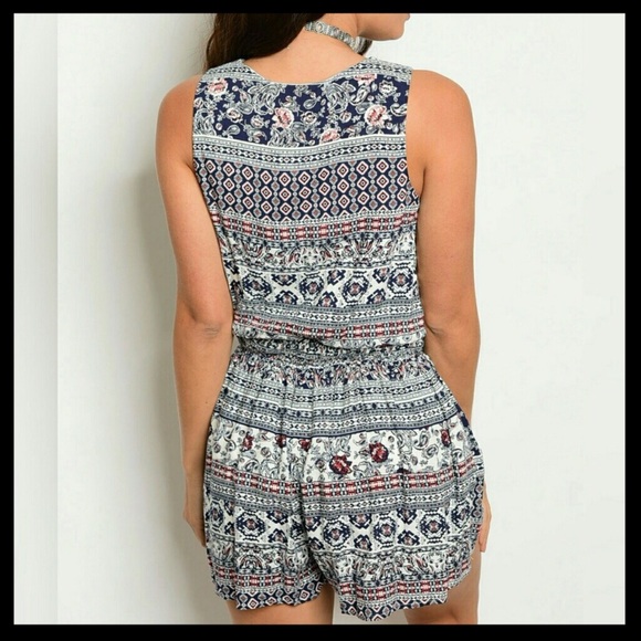 🎉H/P 6/26/17!!🎉BLUE MULTI COLORED ROMPER - Picture 2 of 3