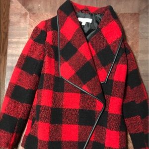 NY & Company Faux-Leather Trim Flyaway Coat