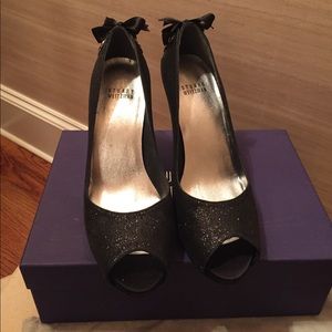 Stuart Weitzman peep toe evening shoes.