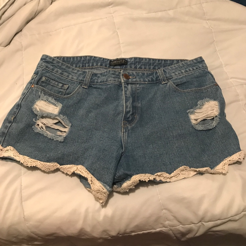 Lace detailed forever 21 plus size jean shorts