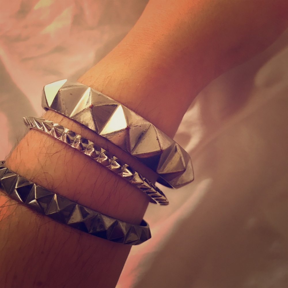 stud & spike silver bracelet set