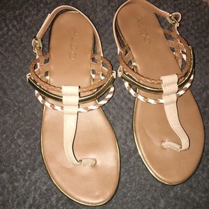 tan, cream, gold embellished sandals 👡