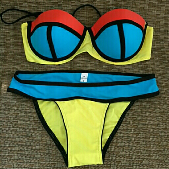 Colorful neon small two pieces swimsuit bikini set - Picture 2 of 3