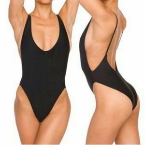 Black one piece with adjustable straps