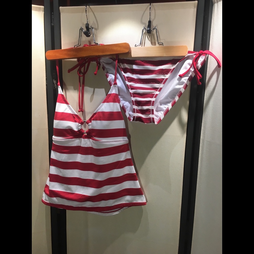 Red and White Striped Tankini & Bottoms