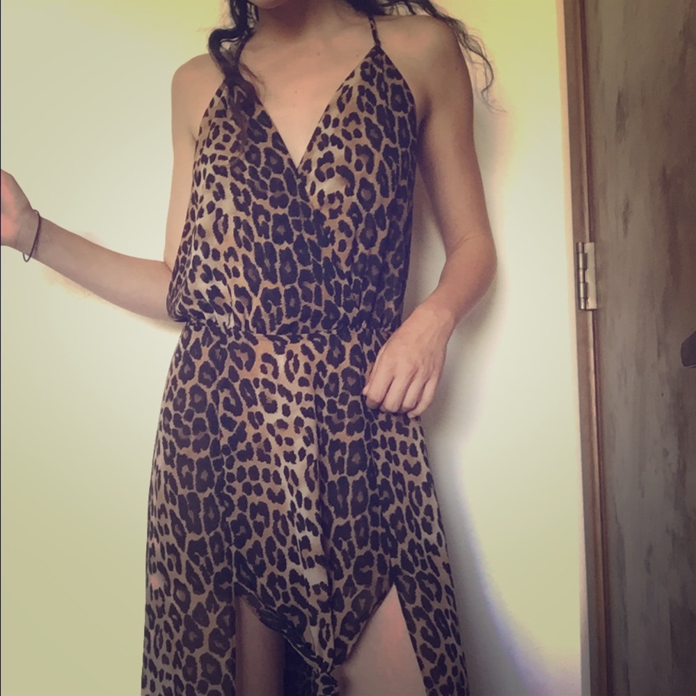 Leopard Print Maxi Dress with Leg Slits