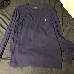 Navy Blue Long Sleeve Polo Shirt with Green Logo