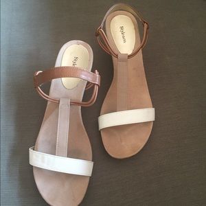 Style & Company Mulan Wedge Sandals White Tan