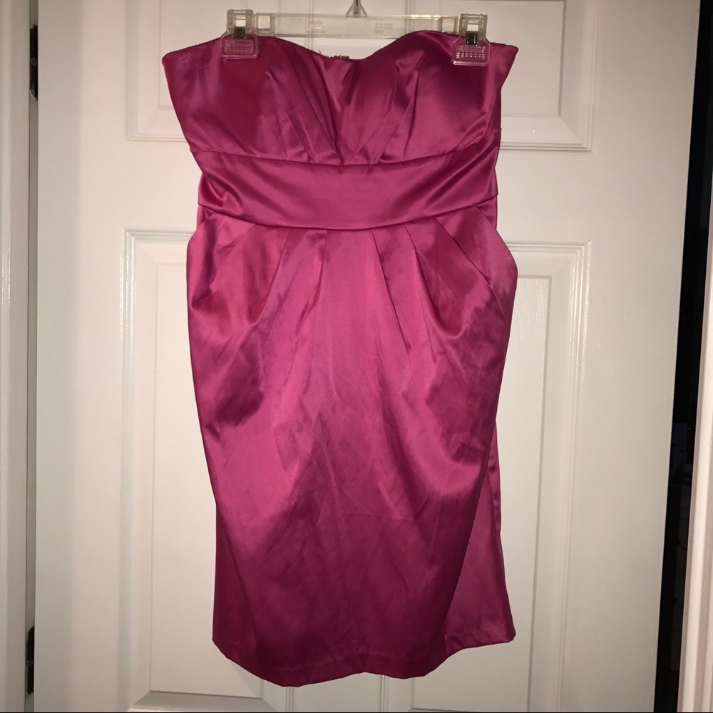 Hot Pink Satin Strapless Dress