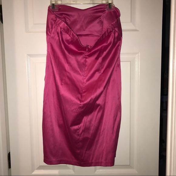 Hot Pink Satin Strapless Dress - Picture 2 of 3