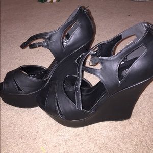 High wedges black shoes, never worn