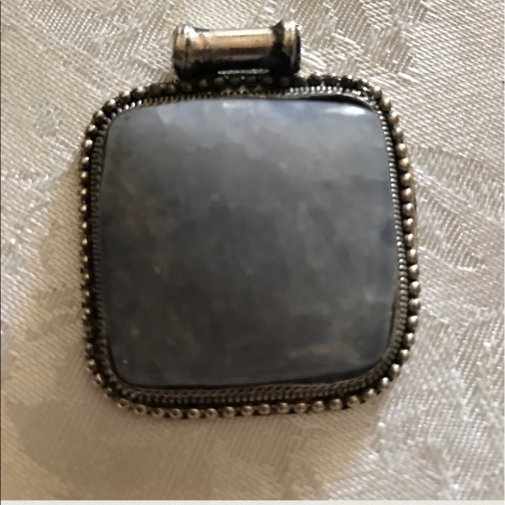 Necklace Fob (1.5".) Blue Gray on silver