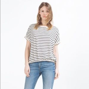 NEW Zara Stripe Short Sleeve Boxy Top L 5643/024