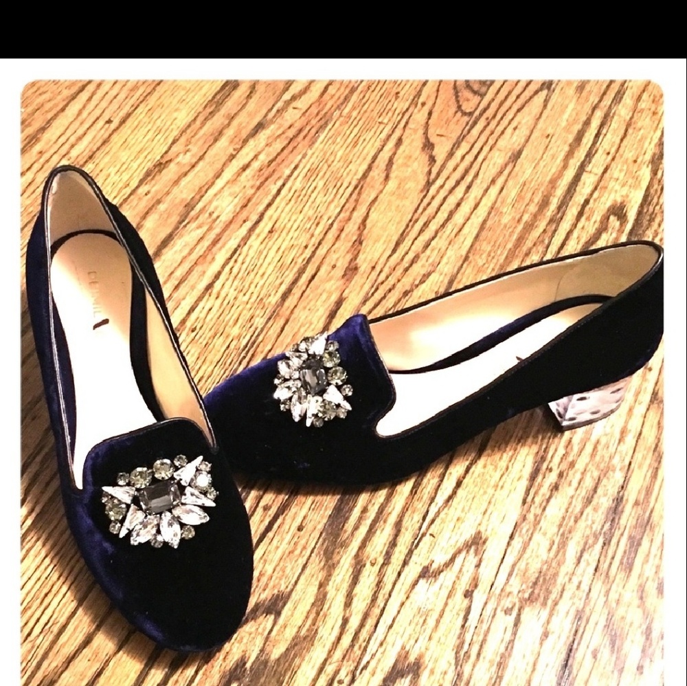 Clear heel  embellished  blue  jeweled  loafers