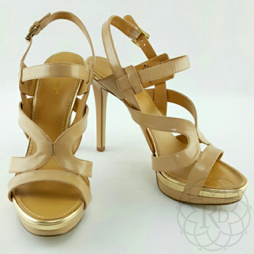 NEW Nine West Nude Gold Breezin Platform Heels