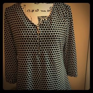 Kim Rogers Polka Dot Zip Blouse-EUC-Size M