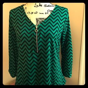 Kim Rogers Chevron Zip Blouse-EUC-Size M