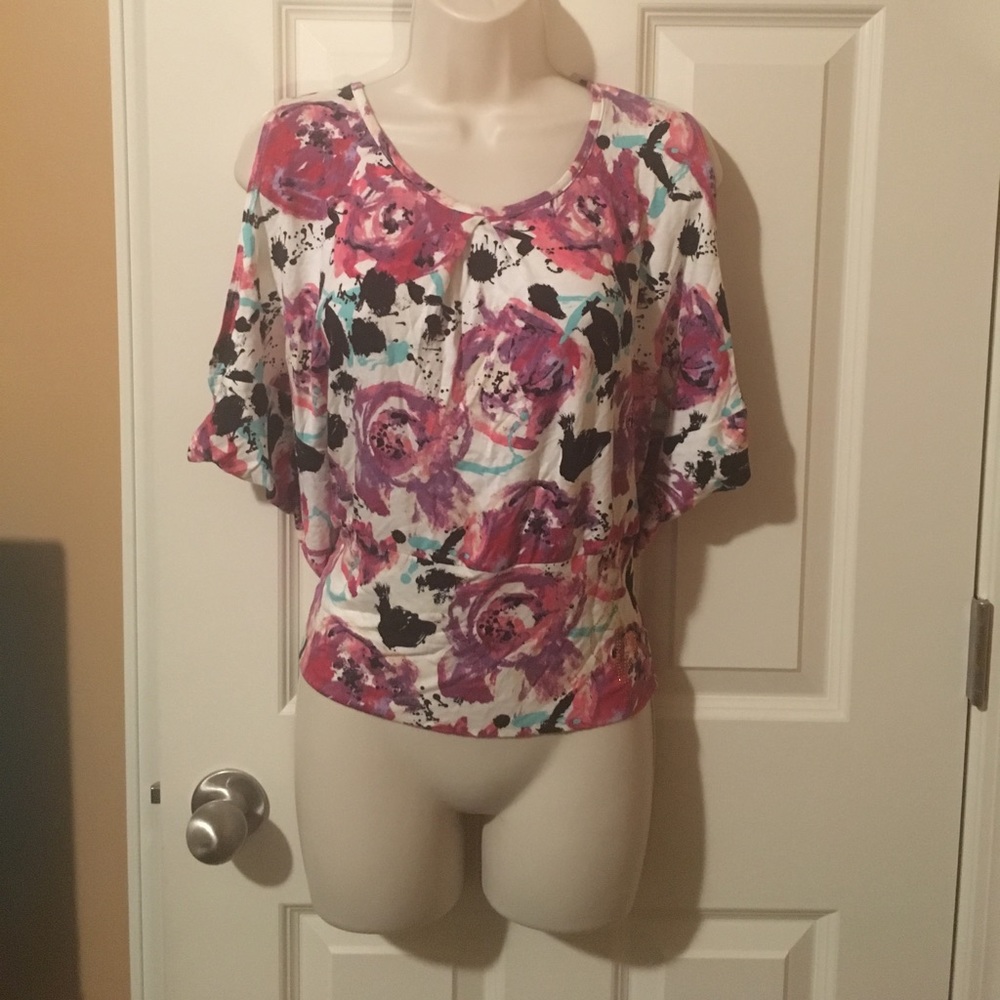 Splatter Print Dolman Sleeve Open Back Top