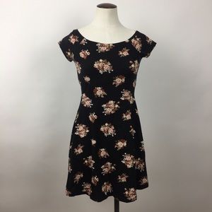 Black and pink floral skater dress