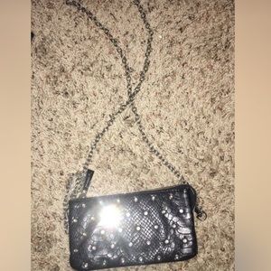 faux reptile skin, diamonds on front, silver chain