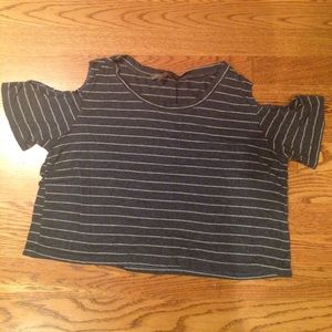 Cold shoulder blue and gray striped shirt
