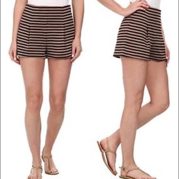 Free People Brown and Black Stripe Pleated Shorts - Picture 1 of 7