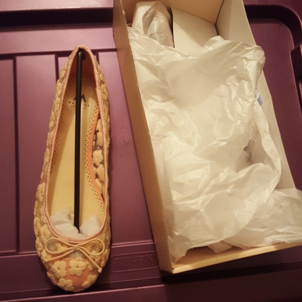 Peach floral flats