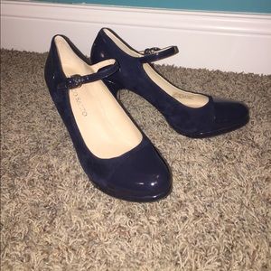 Navy Suede/patent leather buckle heels