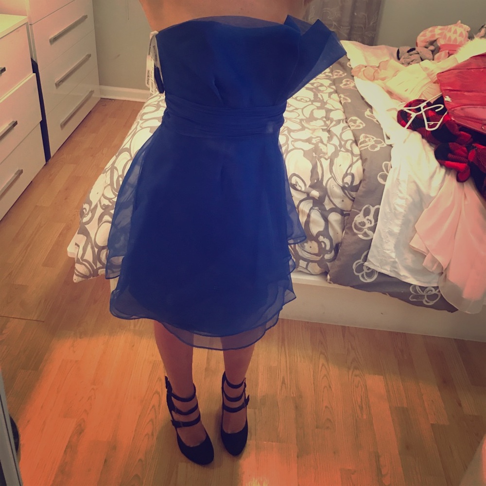 David's Bridal Blue Strapless Short  Dress