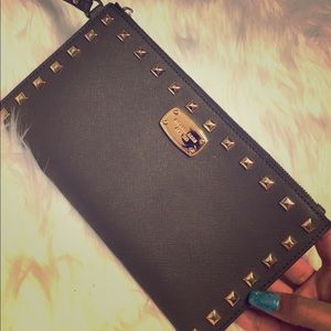 Michael Kors Saffiano Leather Studded Zip Clutch!