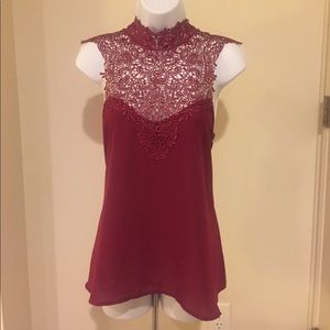 Worn once. Women's maroon lacy dress top. Size M.