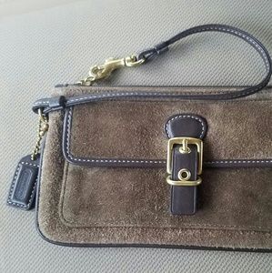 Authentic suede brown coach wristlet