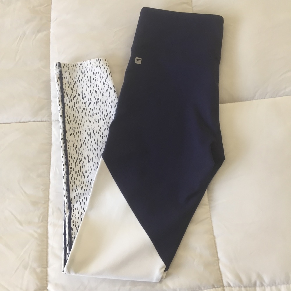 Fabletics navy blue and white full length leggings