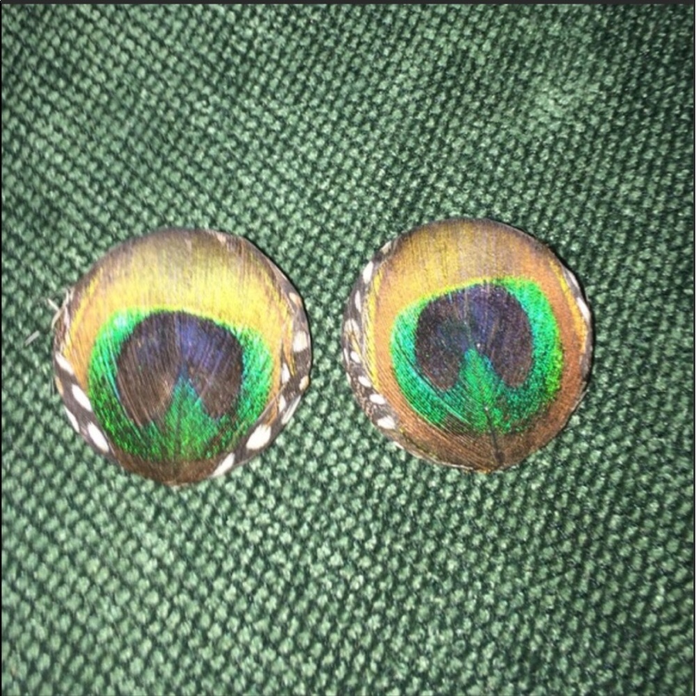 Pierced  earrings Quarter size peacock feathers