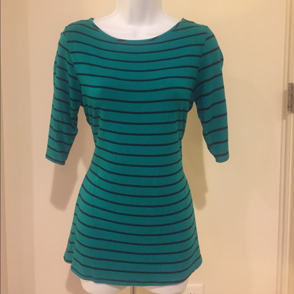 Women's green/black boat neck 3/4 sleeve blouse