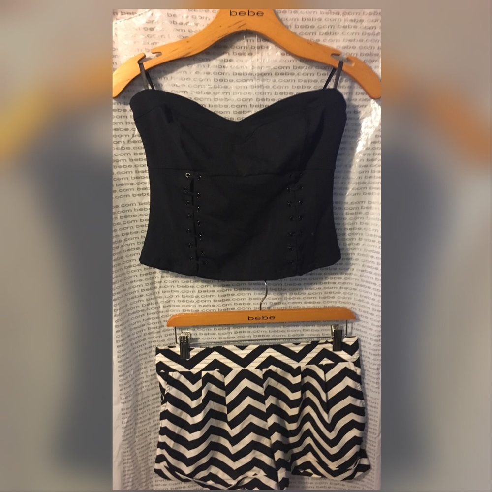 Strapless top silk shorts