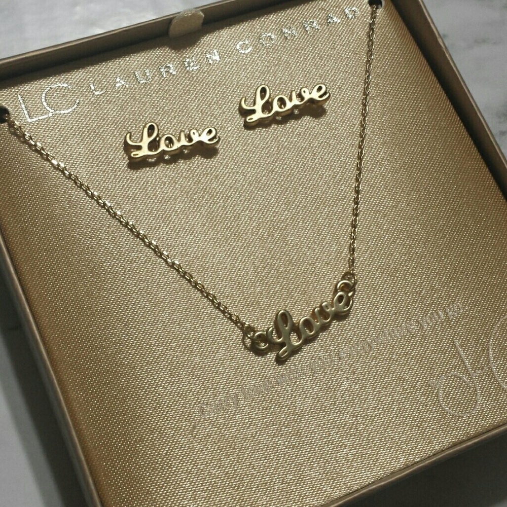 Lauren Conrad "Love" necklace and earring set