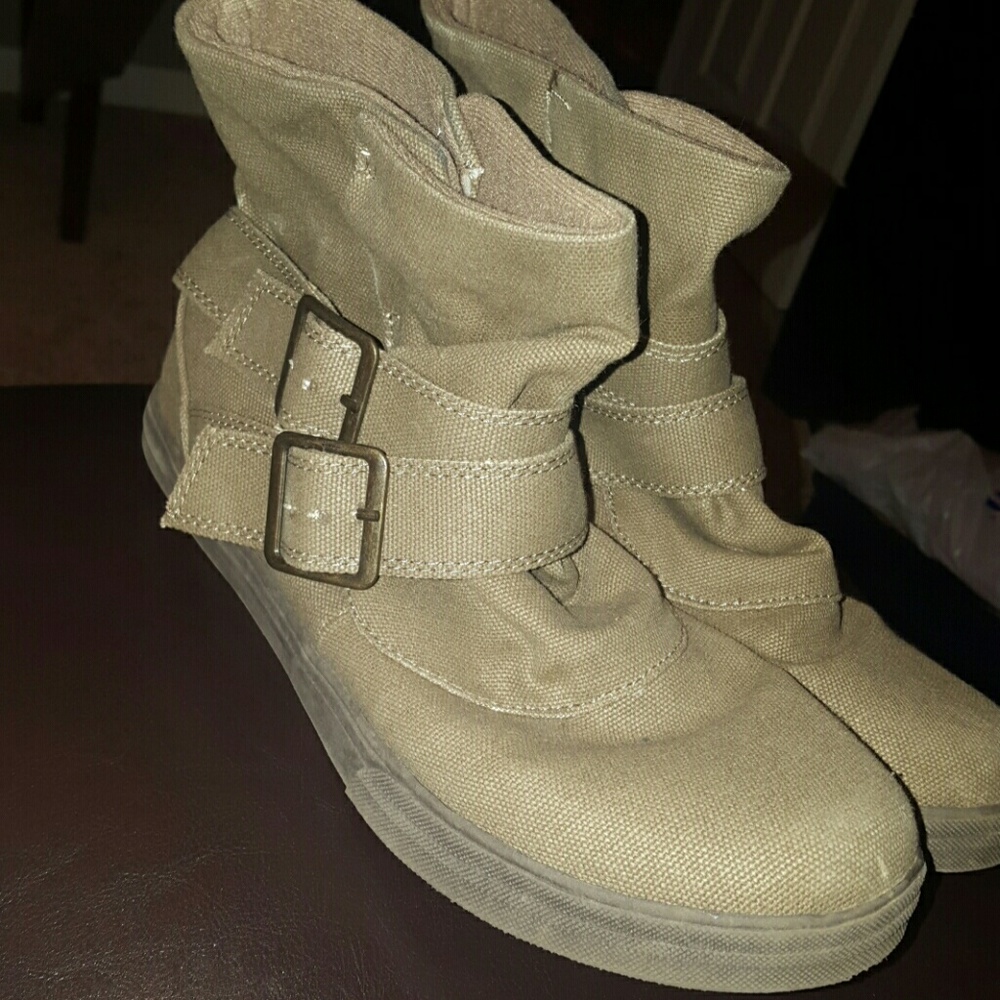 Tan Ankle Booties with Buckles