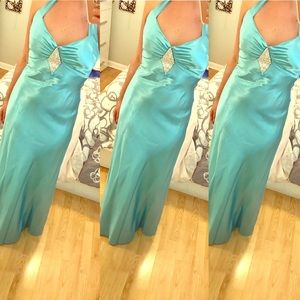 Jessica McClintokfloor Length Aqua Blue Dress
