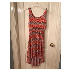 High-Low Sleeveless Tribal/Chevron Print Dress