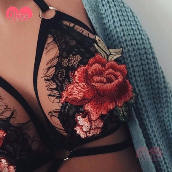 Black lace floral sexy bralette lingerie straps - Picture 5 of 6