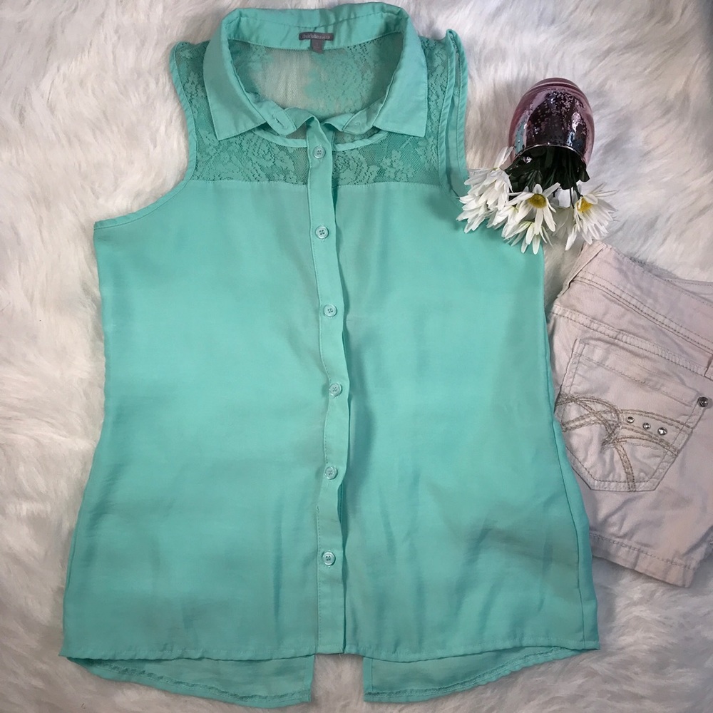 Mint Green Charlotte Russe button up blouse w lace