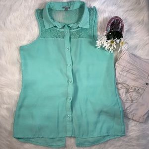 Mint Green Charlotte Russe button up blouse w lace