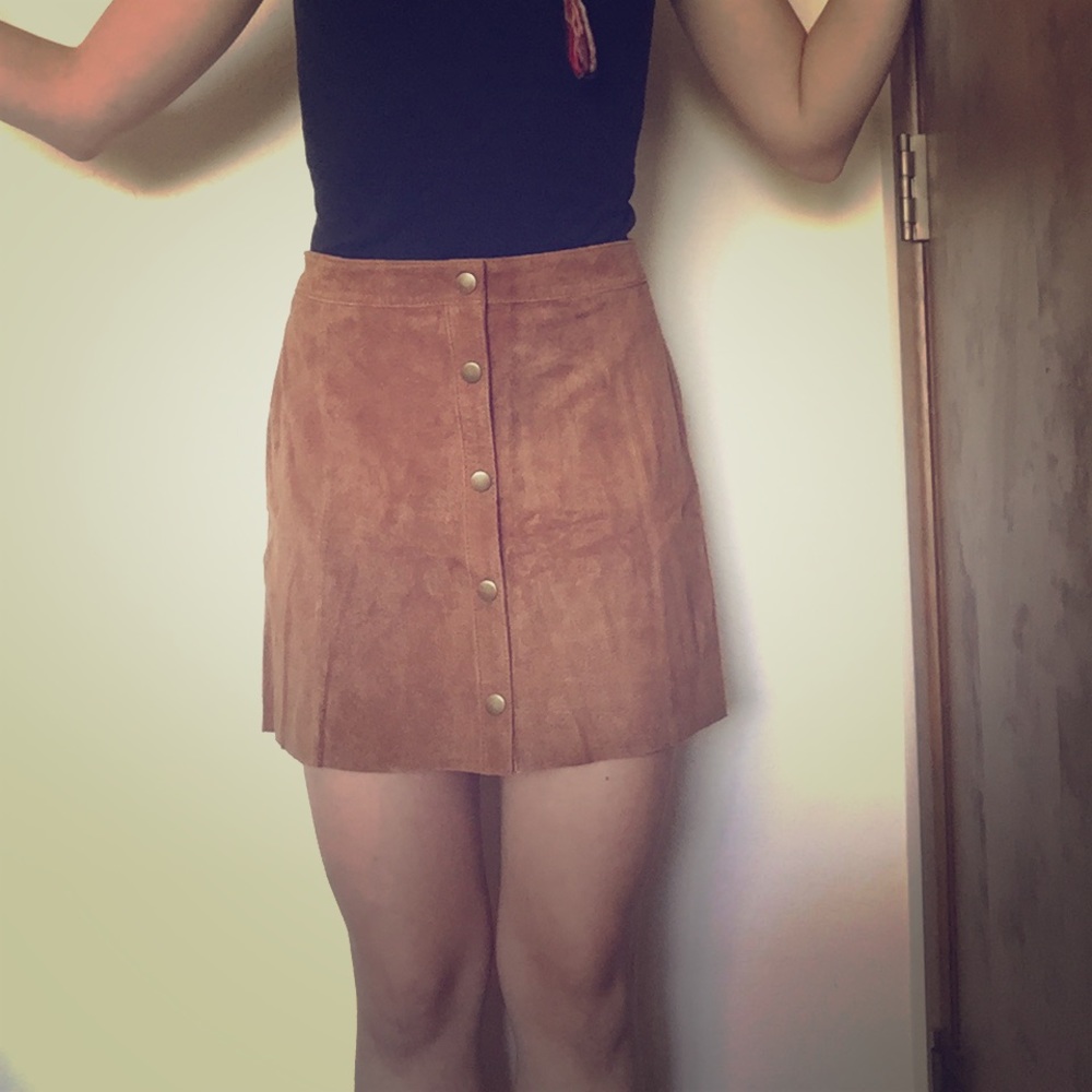 Tan Leather Button Skirt
