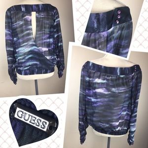 Guess Sheer Bouse W/ Sexy Back & Crystal Accents