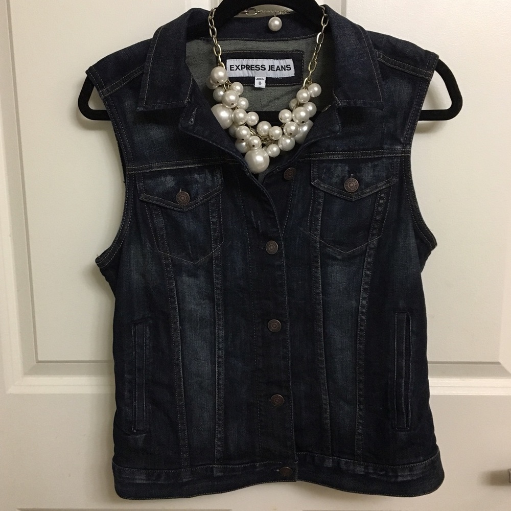 NWT Express dark washed jean jacket vest