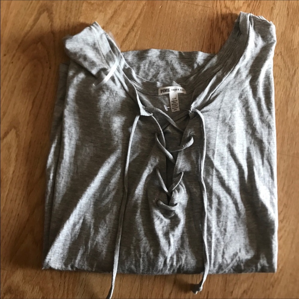 NWOT VS pink lace up long sleeve shirt